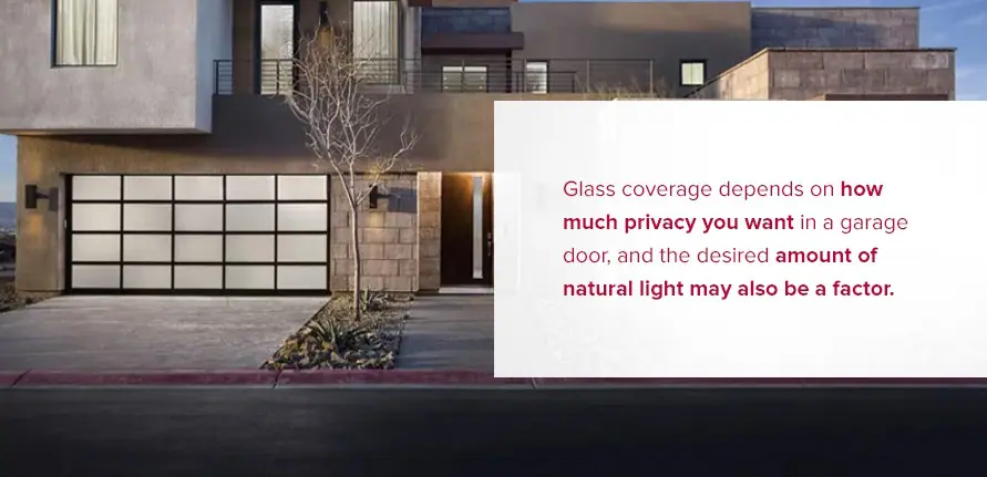 Glass coverage depends on how much privacy you want in a garage door, and the desired amount of natural light may also be a factor. 