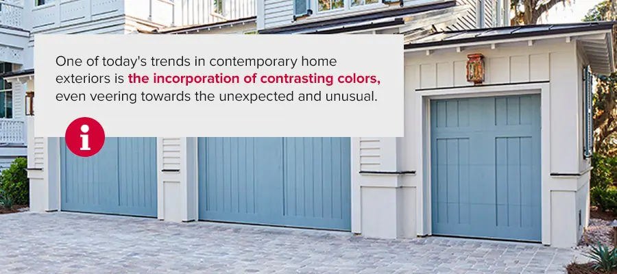 One of today's trends in contemporary home exteriors is the incorporation of contrasting colors, even veering towards the unexpected and unusual. 