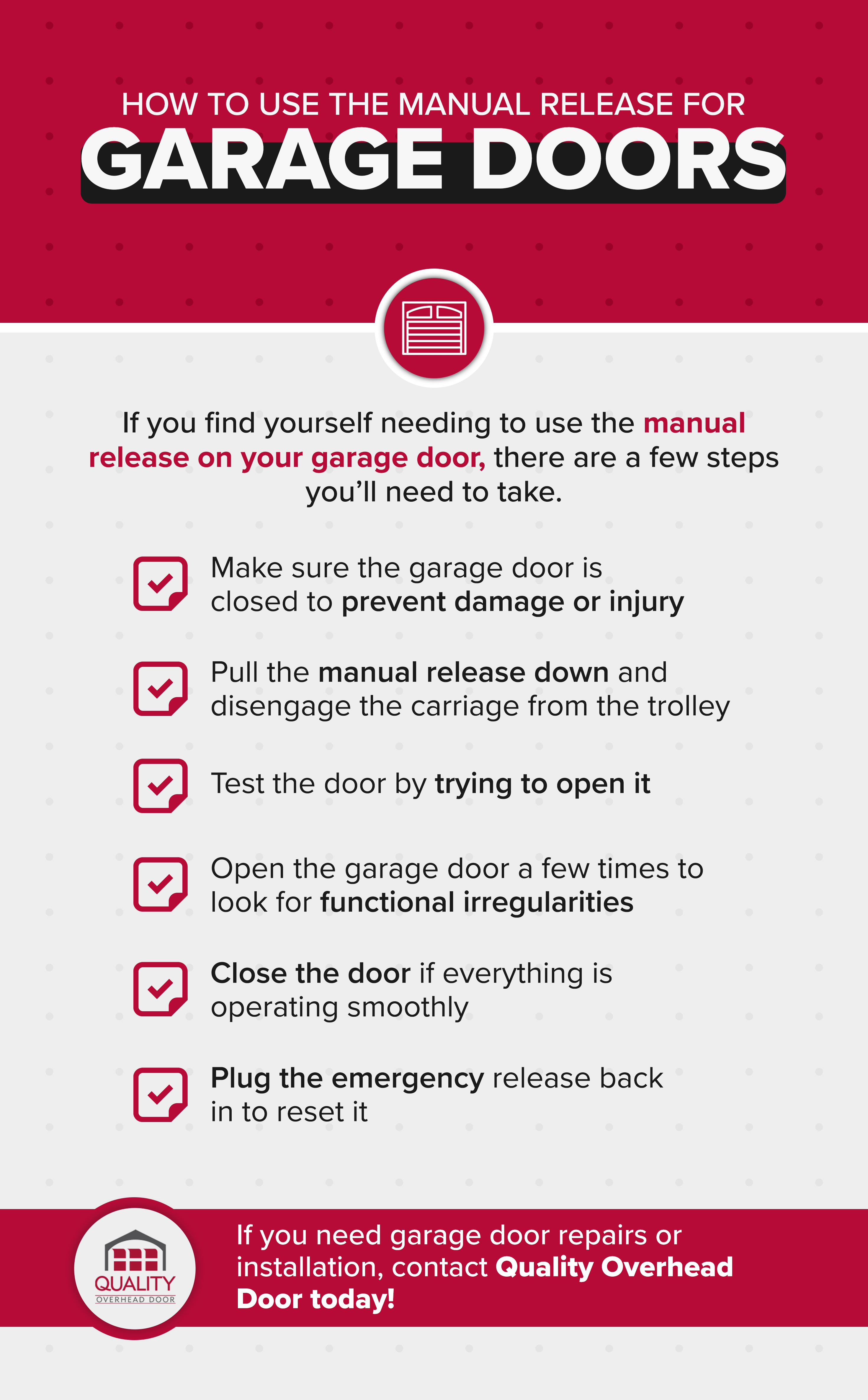 How to use the manual release for garage doors