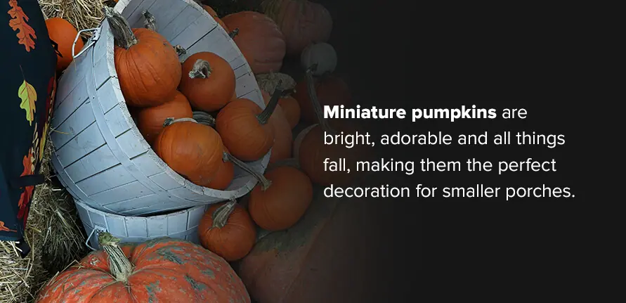 Miniature pumpkins are bright, adorable and all things fall, making them the perfect decoration for smaller porches.