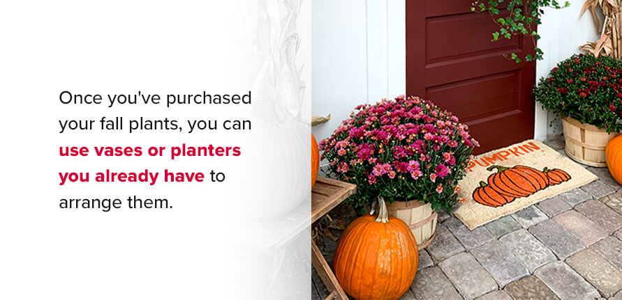 Once you’ve purchased your fall plants, you can use vases or planters you already have to arrange them.
