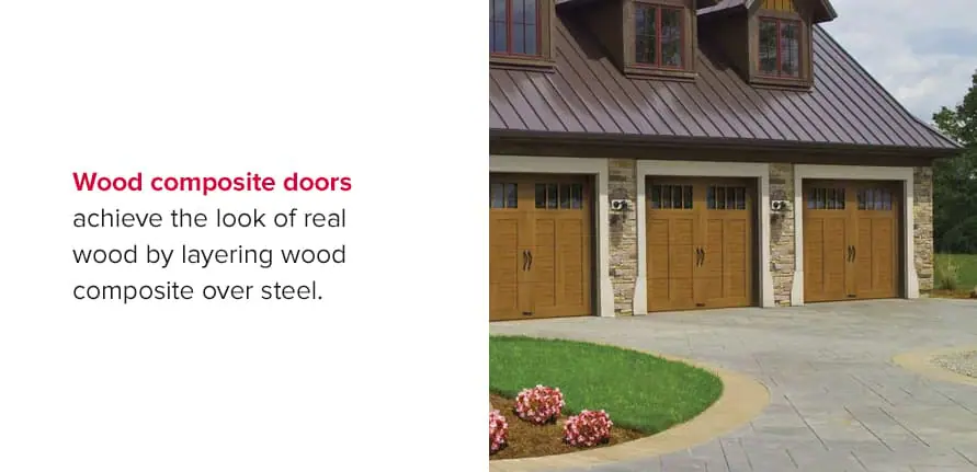 Wood composite doors achieve the look of real wood by layering wood composite over steel.