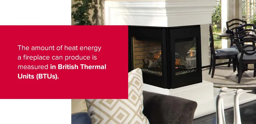 The amount of heat energy a fireplace can produce is measured in British Thermal Units (BTUs).